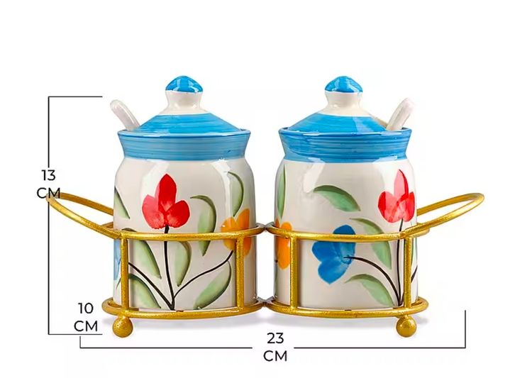 Hand-Painted Ceramic Spice Jars With Stand