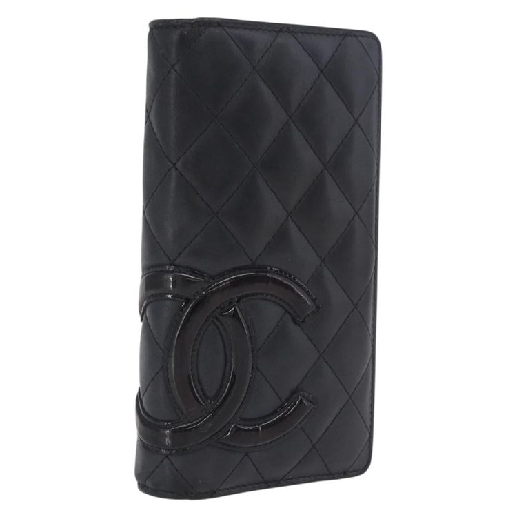 CHANEL Matelasse Cambon Line Long Wallet Lamb Skin Black Silver CC Auth 211024 - Jerrillo
