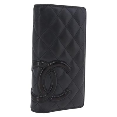 CHANEL Matelasse Cambon Line Long Wallet Lamb Skin Black Silver CC Auth 211024 - Jerrillo