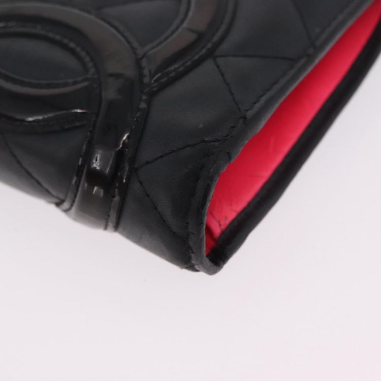 CHANEL Matelasse Cambon Line Long Wallet Lamb Skin Black Silver CC Auth 211024 - Jerrillo image 8