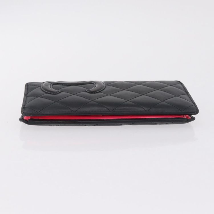 CHANEL Matelasse Cambon Line Long Wallet Lamb Skin Black Silver CC Auth 211024 - Jerrillo image 4
