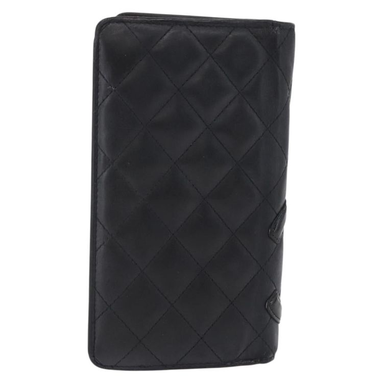 CHANEL Matelasse Cambon Line Long Wallet Lamb Skin Black Silver CC Auth 211024 - Jerrillo image 3