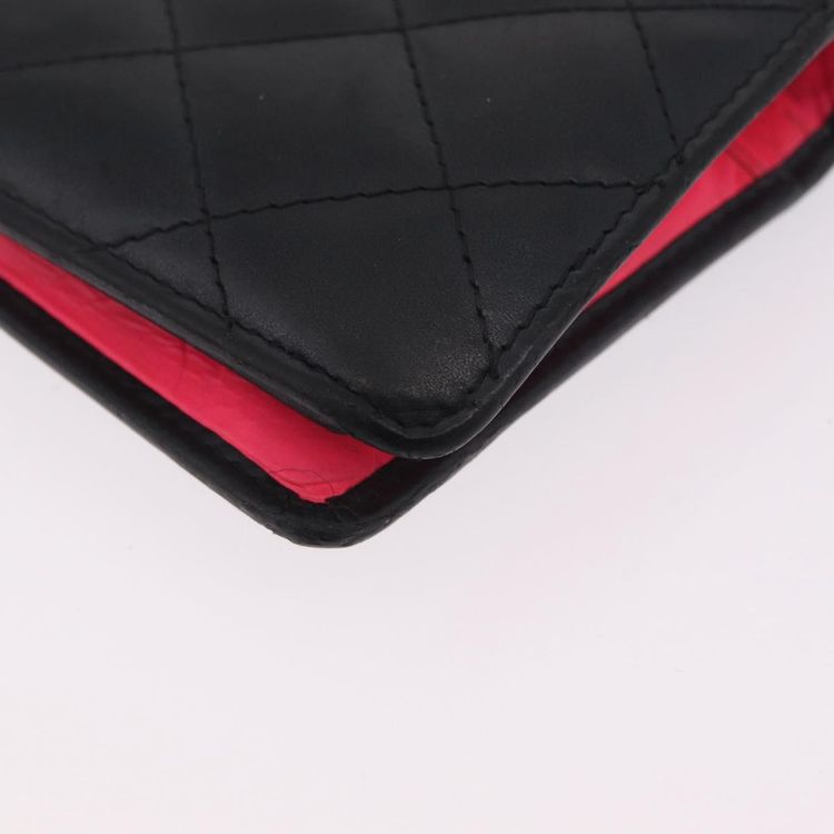 CHANEL Matelasse Cambon Line Long Wallet Lamb Skin Black Silver CC Auth 211024 - Jerrillo image 10