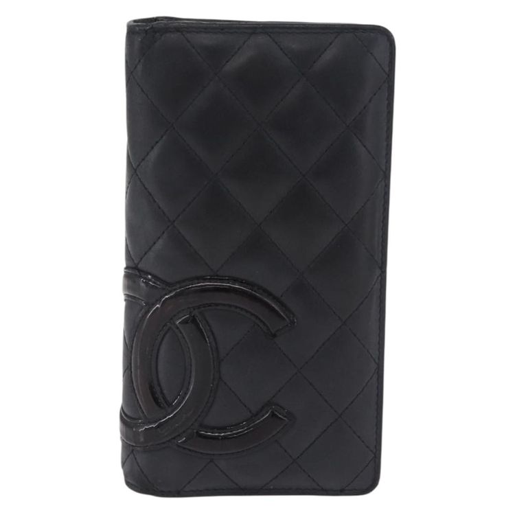 CHANEL Matelasse Cambon Line Long Wallet Lamb Skin Black Silver CC Auth 211024 - Jerrillo image 2