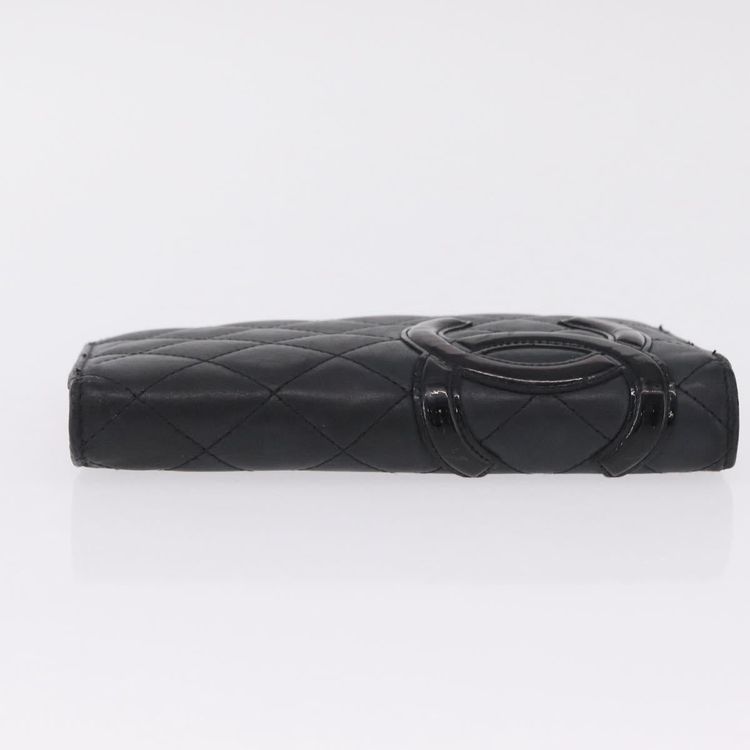 CHANEL Matelasse Cambon Line Long Wallet Lamb Skin Black Silver CC Auth 211024 - Jerrillo image 5