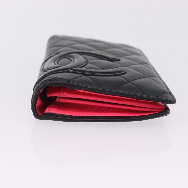 CHANEL Matelasse Cambon Line Long Wallet Lamb Skin Black Silver CC Auth 211024 - Jerrillo image 7