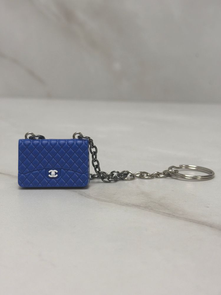 Custom made Chanel Blue Quilted Keychain Bag Charm