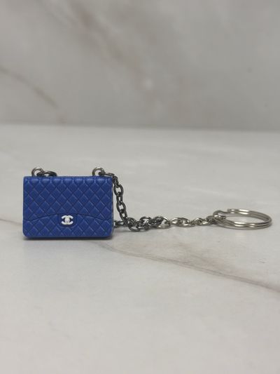 Custom made Chanel Blue Quilted Keychain Bag Charm