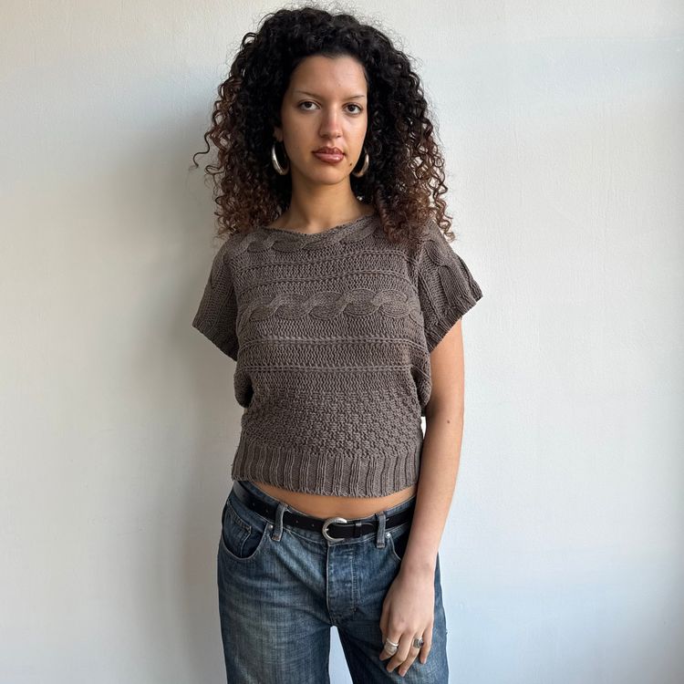 Brown cable knit slouchy jumper - Size S