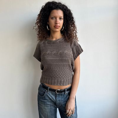 Brown cable knit slouchy jumper - Size S