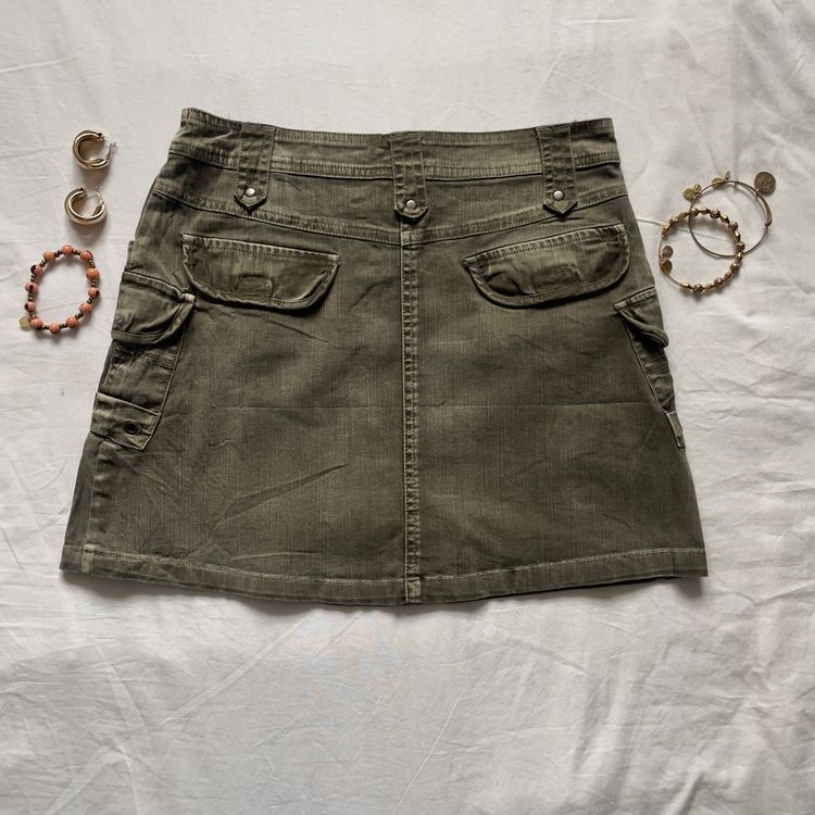 Y2K Faded Khaki Cargo Mini Skirt imagen 6