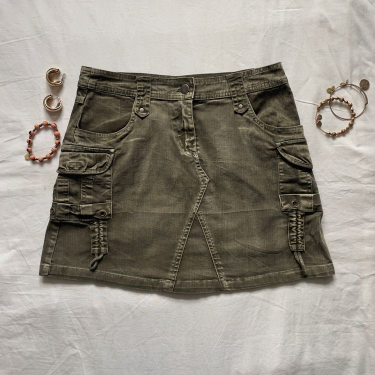 Y2K Faded Khaki Cargo Mini Skirt imagen 5