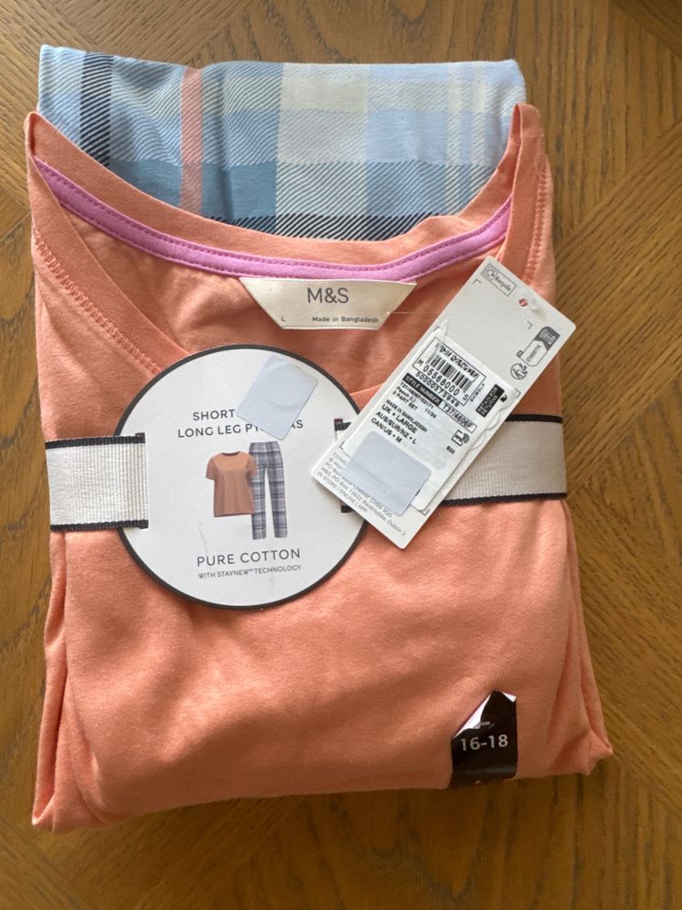 M&S Pure Cotton Short Sleeve Top And Long Leg Pyjamas