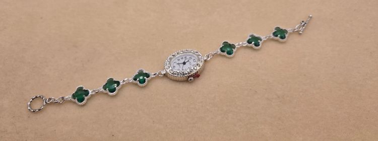 Silver Bracelet Watch With Green Clover Charms image 1