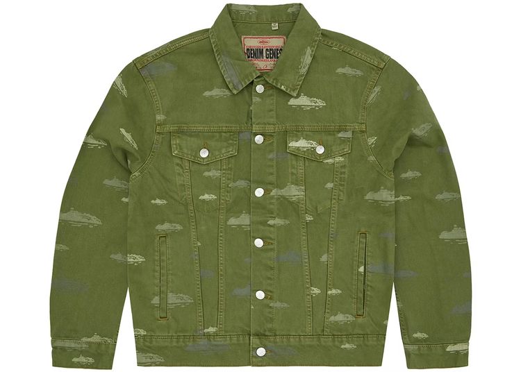 Corteiz Alcatraz Pattern Denim Jacket Khaki image 1