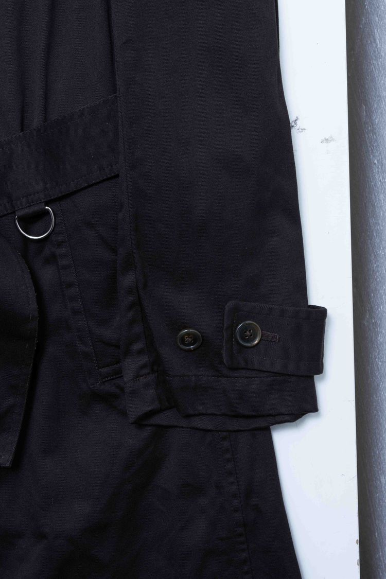 Y's for men Yohji Yamamoto Black Cotton & Leather Collar Double-Breasted Trench Coat imagen 4