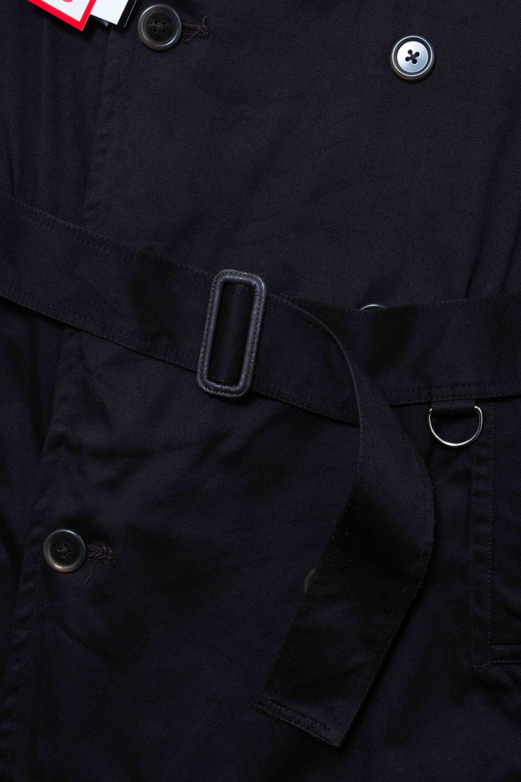 Y's for men Yohji Yamamoto Black Cotton & Leather Collar Double-Breasted Trench Coat imagen 3