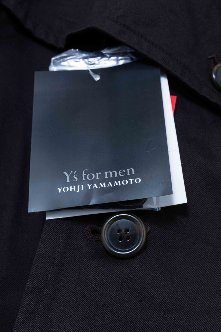 Y's for men Yohji Yamamoto Black Cotton & Leather Collar Double-Breasted Trench Coat imagen 13