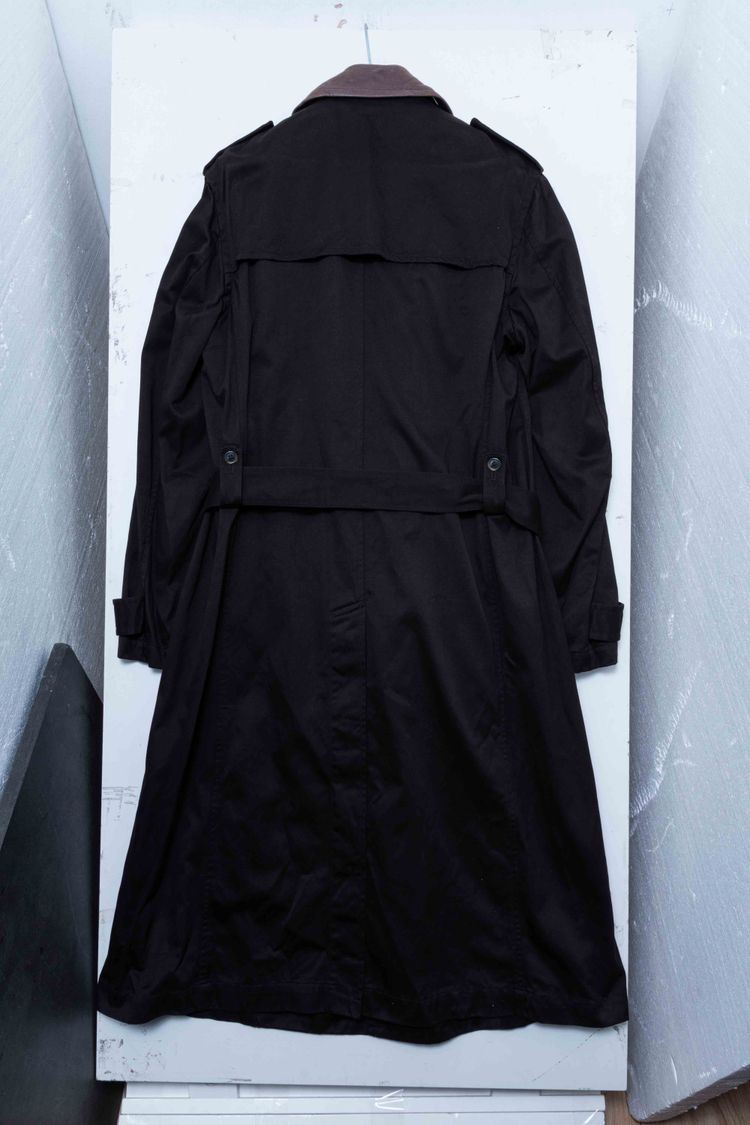 Y's for men Yohji Yamamoto Black Cotton & Leather Collar Double-Breasted Trench Coat imagen 9