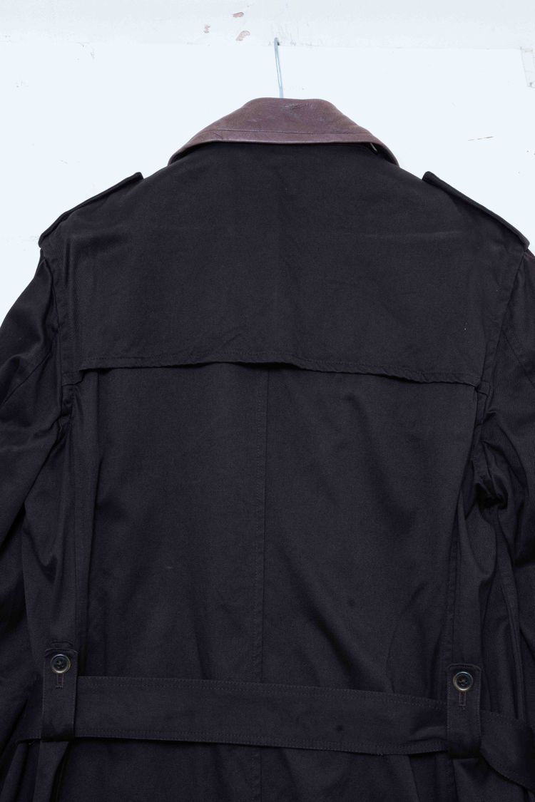 Y's for men Yohji Yamamoto Black Cotton & Leather Collar Double-Breasted Trench Coat imagen 11