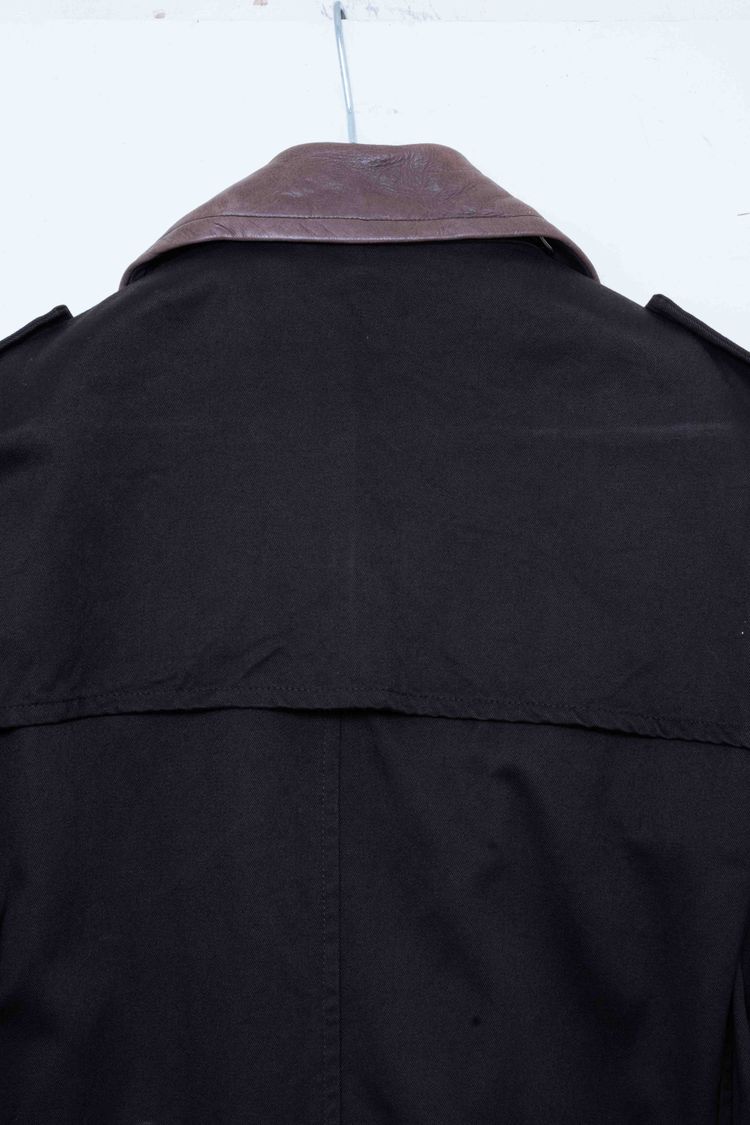 Y's for men Yohji Yamamoto Black Cotton & Leather Collar Double-Breasted Trench Coat imagen 16