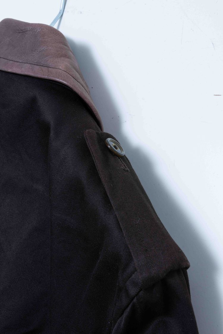 Y's for men Yohji Yamamoto Black Cotton & Leather Collar Double-Breasted Trench Coat imagen 17