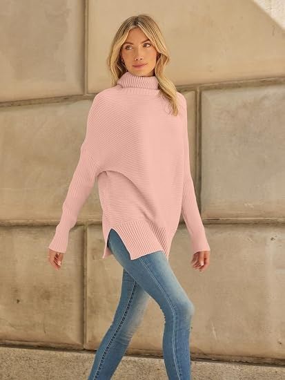 Pink Ribbed Turtleneck Sweater image 2