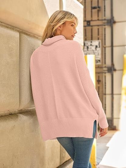 Pink Ribbed Turtleneck Sweater image 1