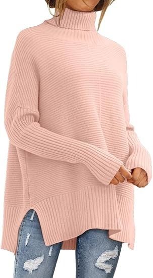 Pink Ribbed Turtleneck Sweater image 6