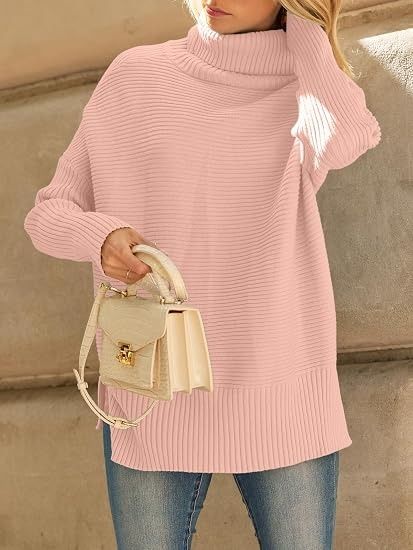 Pink Ribbed Turtleneck Sweater image 3
