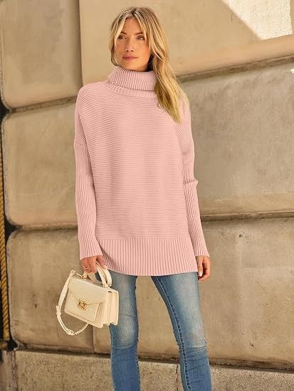 Pink Ribbed Turtleneck Sweater image 5