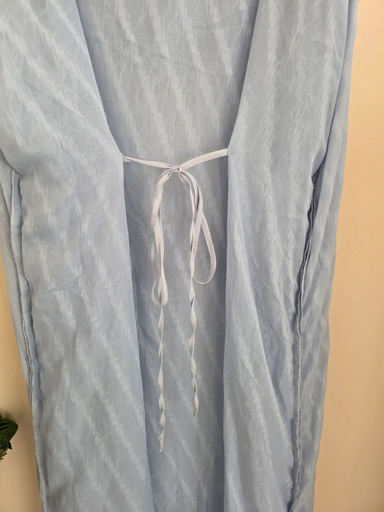 Immagine di Shein Baby Blue Feather / Eyelash Textured Kaftan & Slip Dress (Size M/ UK10-12) 5