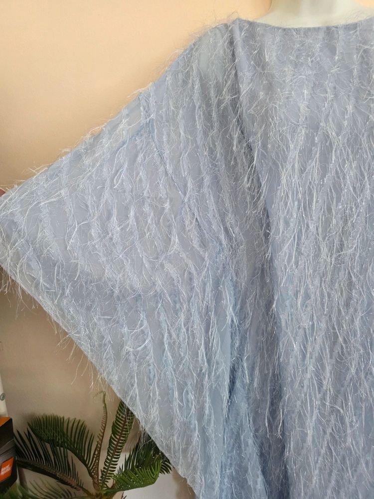 Immagine di Shein Baby Blue Feather / Eyelash Textured Kaftan & Slip Dress (Size M/ UK10-12) 6