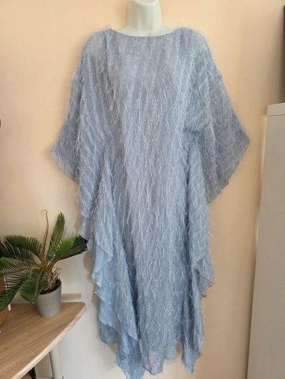 Shein Baby Blue Feather / Eyelash Textured Kaftan & Slip Dress (Size M/ UK10-12)