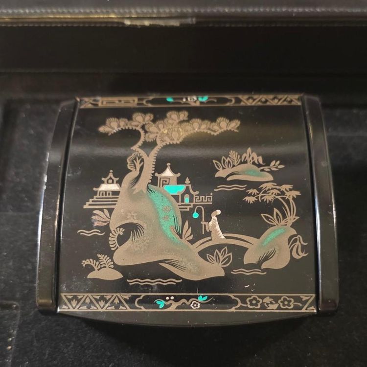 Decorative Lacquered Box With Asian Landscape Design