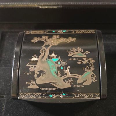Decorative Lacquered Box With Asian Landscape Design