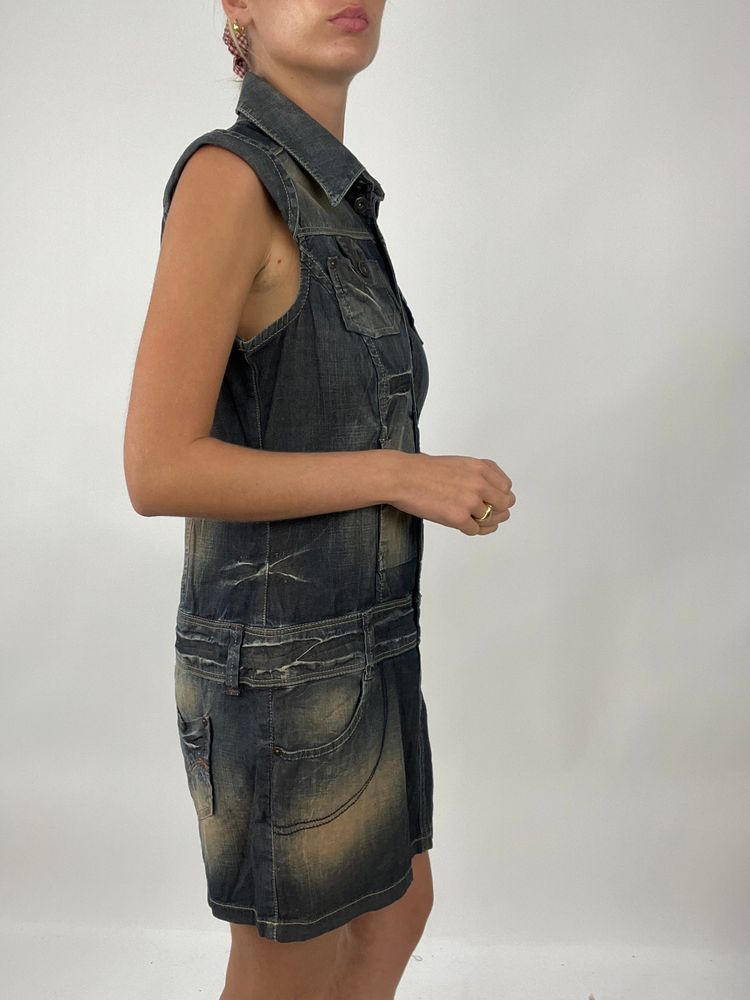 TAYLOR SWIFT DROP | large dark wash denim dress with bleached effect image 5