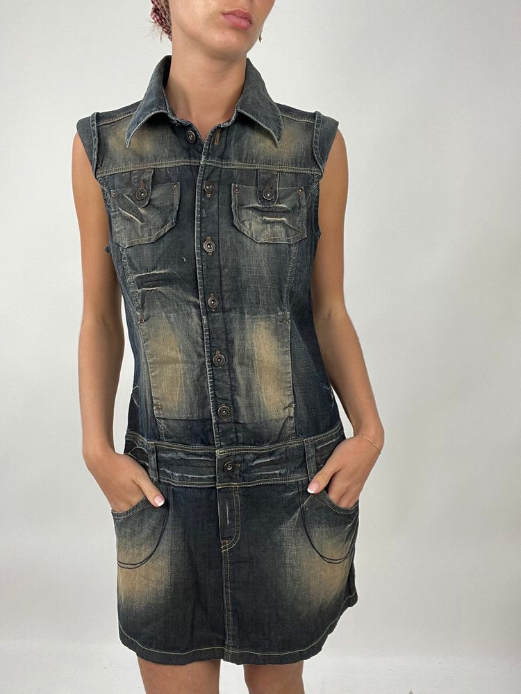 TAYLOR SWIFT DROP | large dark wash denim dress with bleached effect image 1