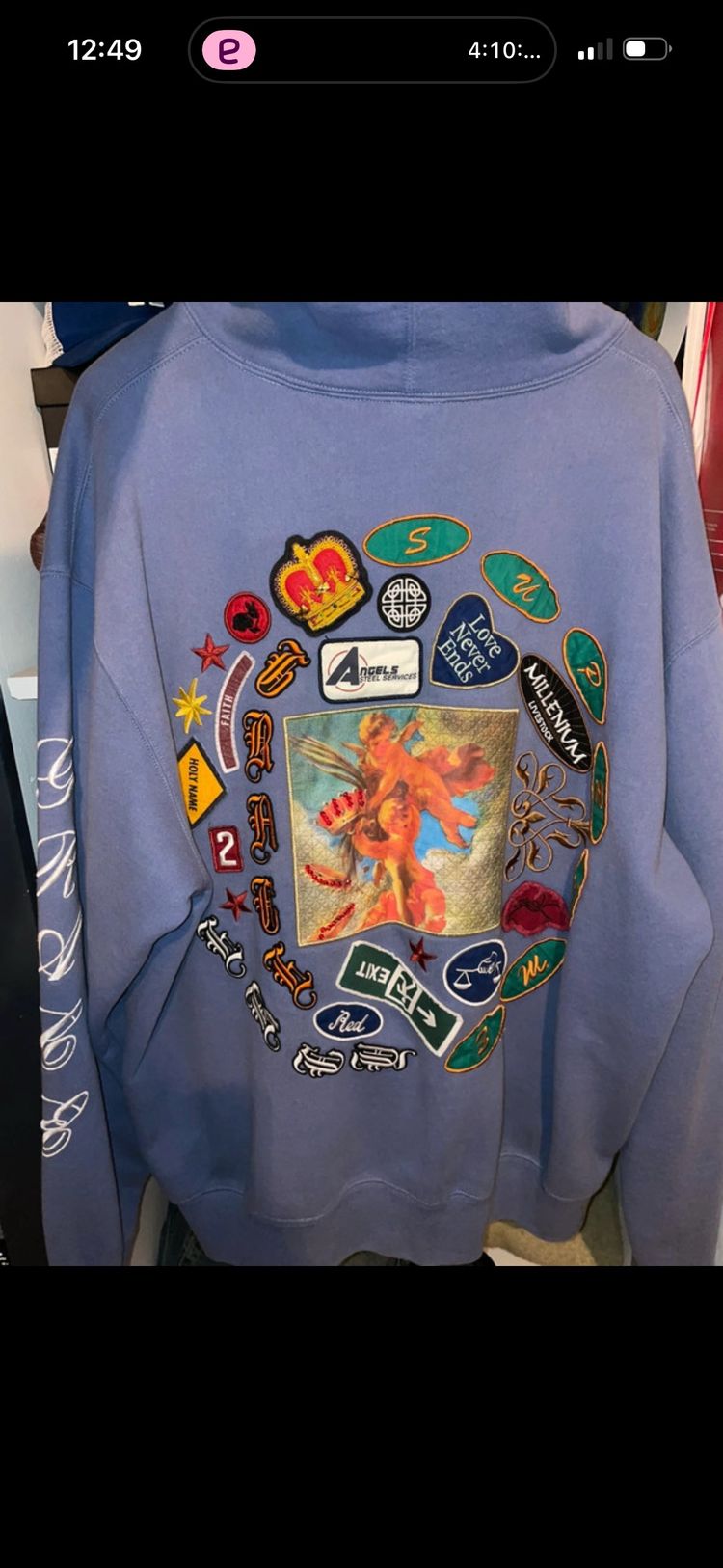 Blue Hoodie With Graphic Patches