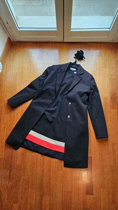 Please Black Long Coat With Striped Detail