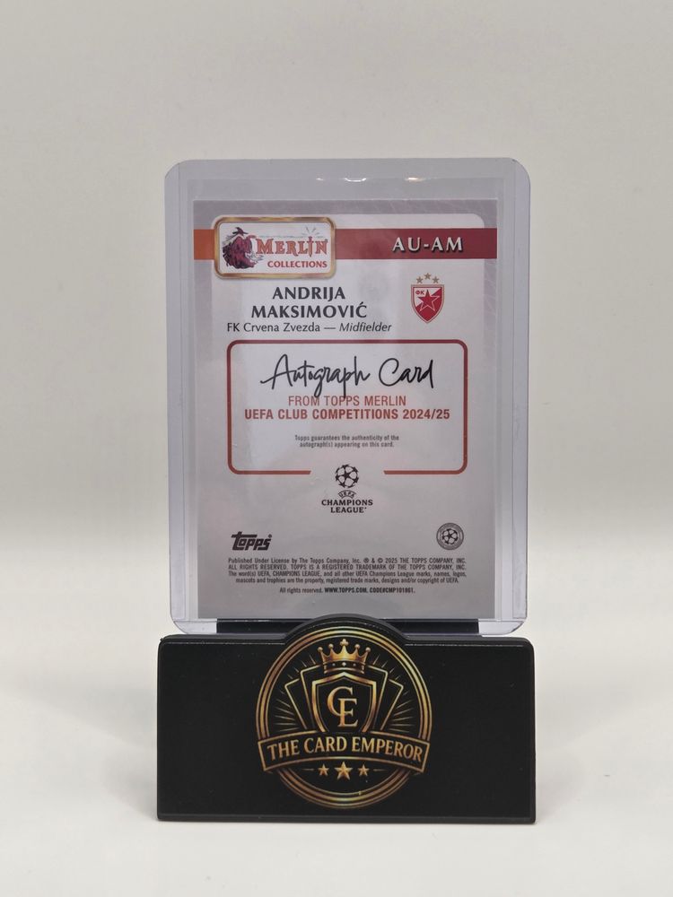 Andrija Maksimovic (Crvena Zvezda) Auto Topps Merlin Chrome 2024-2025 image 2