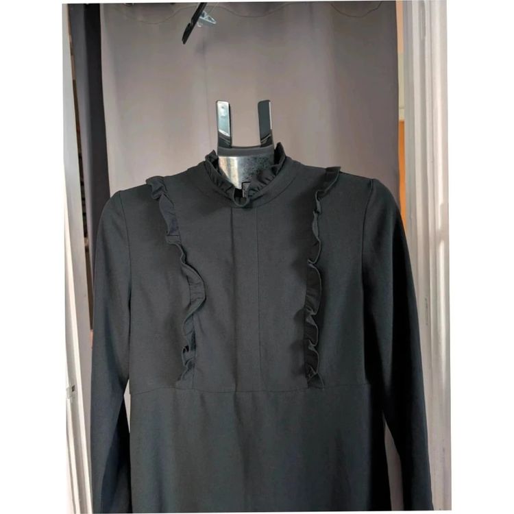 Zara Woman Black Ruffle High Neck Gothic Mini Dress obraz 7