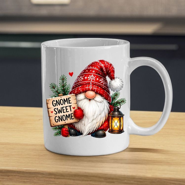 Other Festive Mug Gnome Sweet Gnome Christmas Gnome 325ml Ceramic Coffee Mug – Winter Holiday Tea Cup with Lantern, Sign & Red Snowflake Hat | Available in Multicolours | Fast Dispatch by UK Seller (M1275) product image