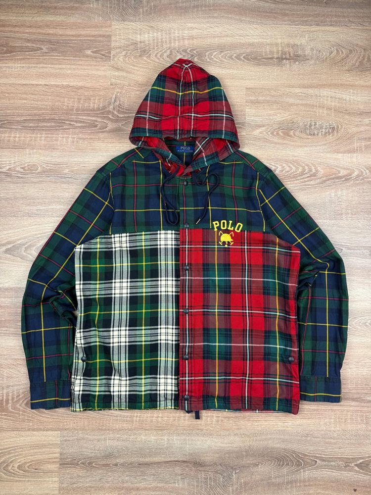 Ralph Lauren Polo Plaid Patchwork Button Up Hoody (XL) image 1