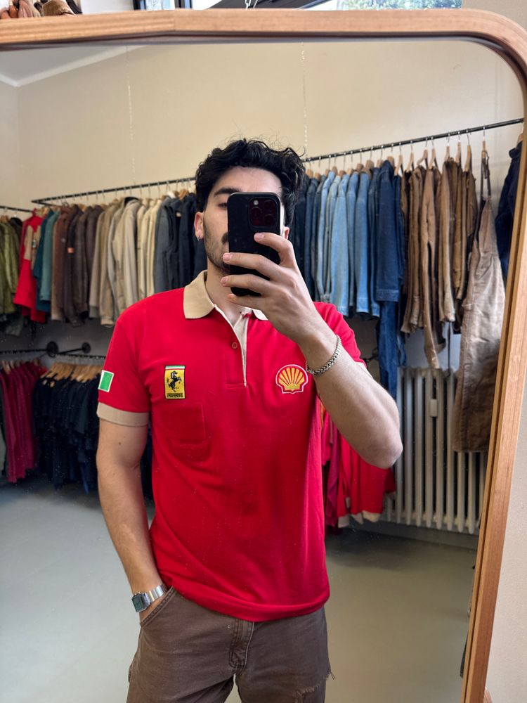 Red Polo Shirt With Shell And Ferrari Logos