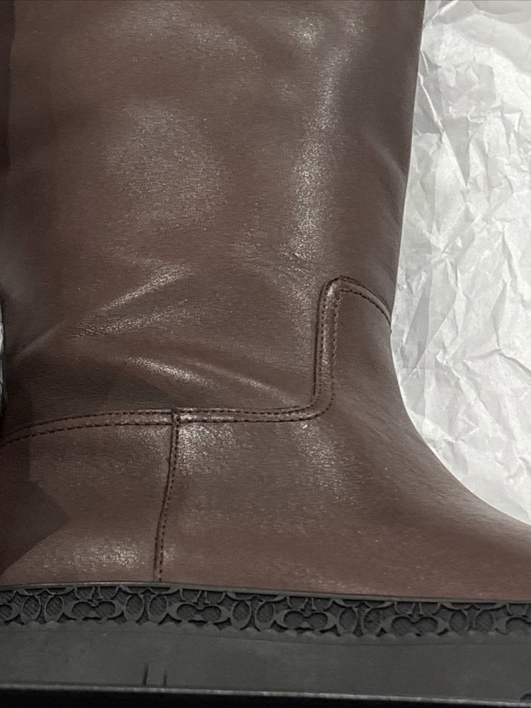 Coach Julietta Leather Boots Knee High Walnut Brown Chunky BNIB USA 7 Uk 5 £350 image 3
