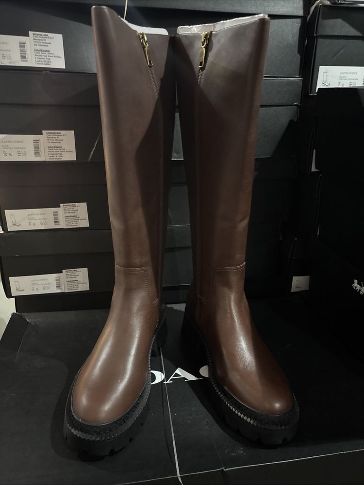 Coach Julietta Leather Boots Knee High Walnut Brown Chunky BNIB USA 7 Uk 5 £350 image 1