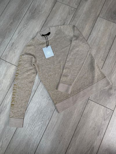 Canada Goose Womens Knit Crewneck Saturna Wordmark Reflective Tan Gold