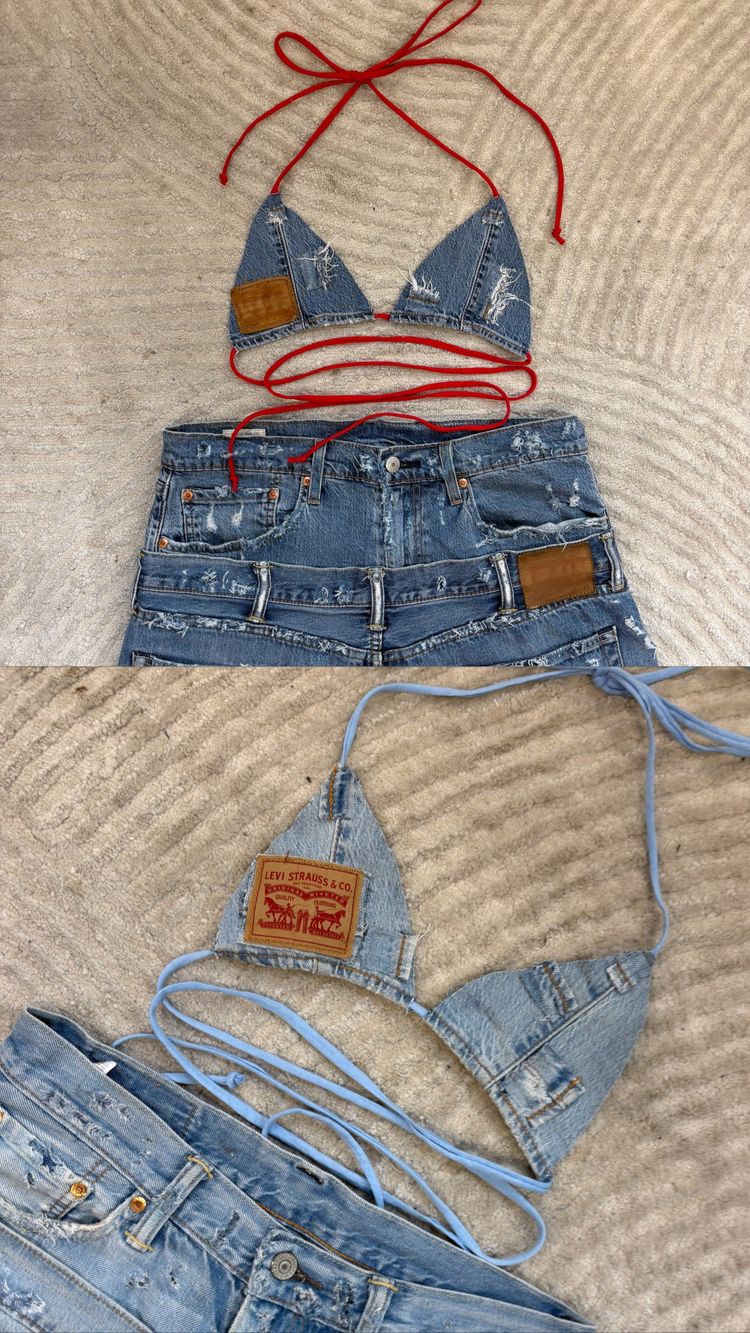 Custom Distressed Denim Bikini Top ONLY