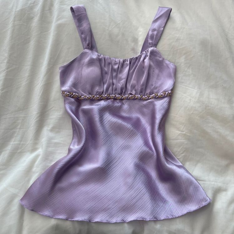 Be-Wear Purple Satin Sleeveless Top With Chain Detail product image